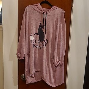 Casual Long Cat Ear Hoodie with Pockets, size 5x, Plus Size, Pink